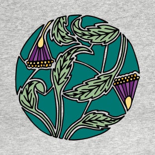 Circular Mosaic Flowers | Turquoise Flower Circle T-Shirt